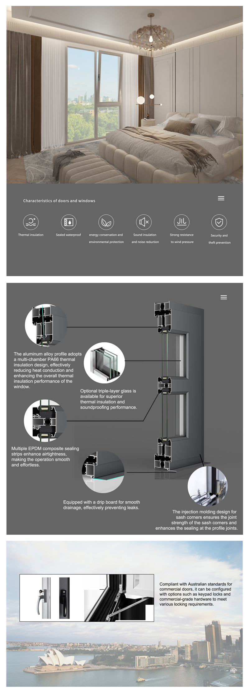 Advantages of 70 Series Alu.Thermal Break Casement Window