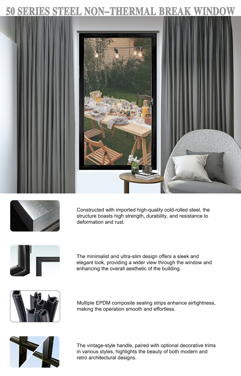 Advantages of 50 Series Steel Non-thermal Break Window